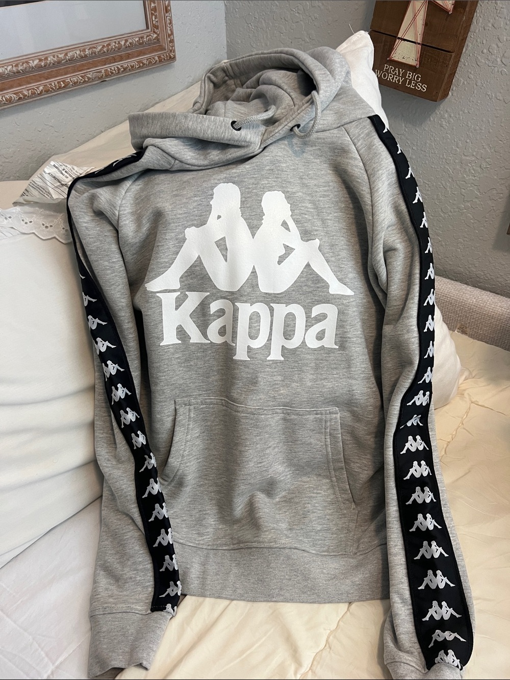 Kappa Grey Hoodie with Black Logo Taping